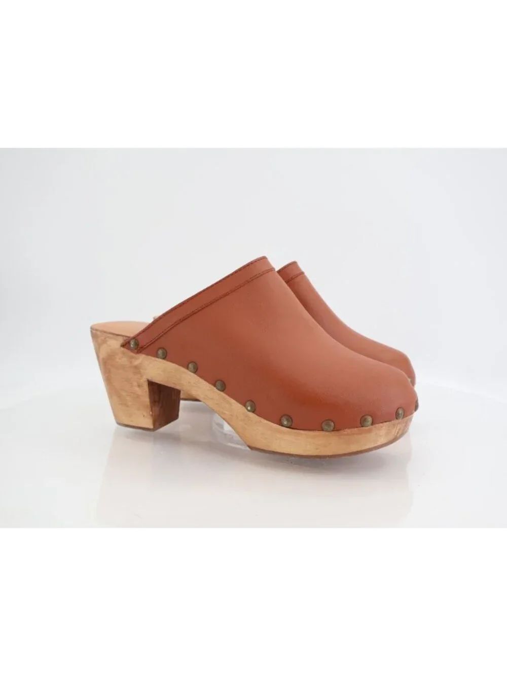 Beek Woodpecker Leather Clog Womens 11 Brown Wooden Wedge Block Heel Studded